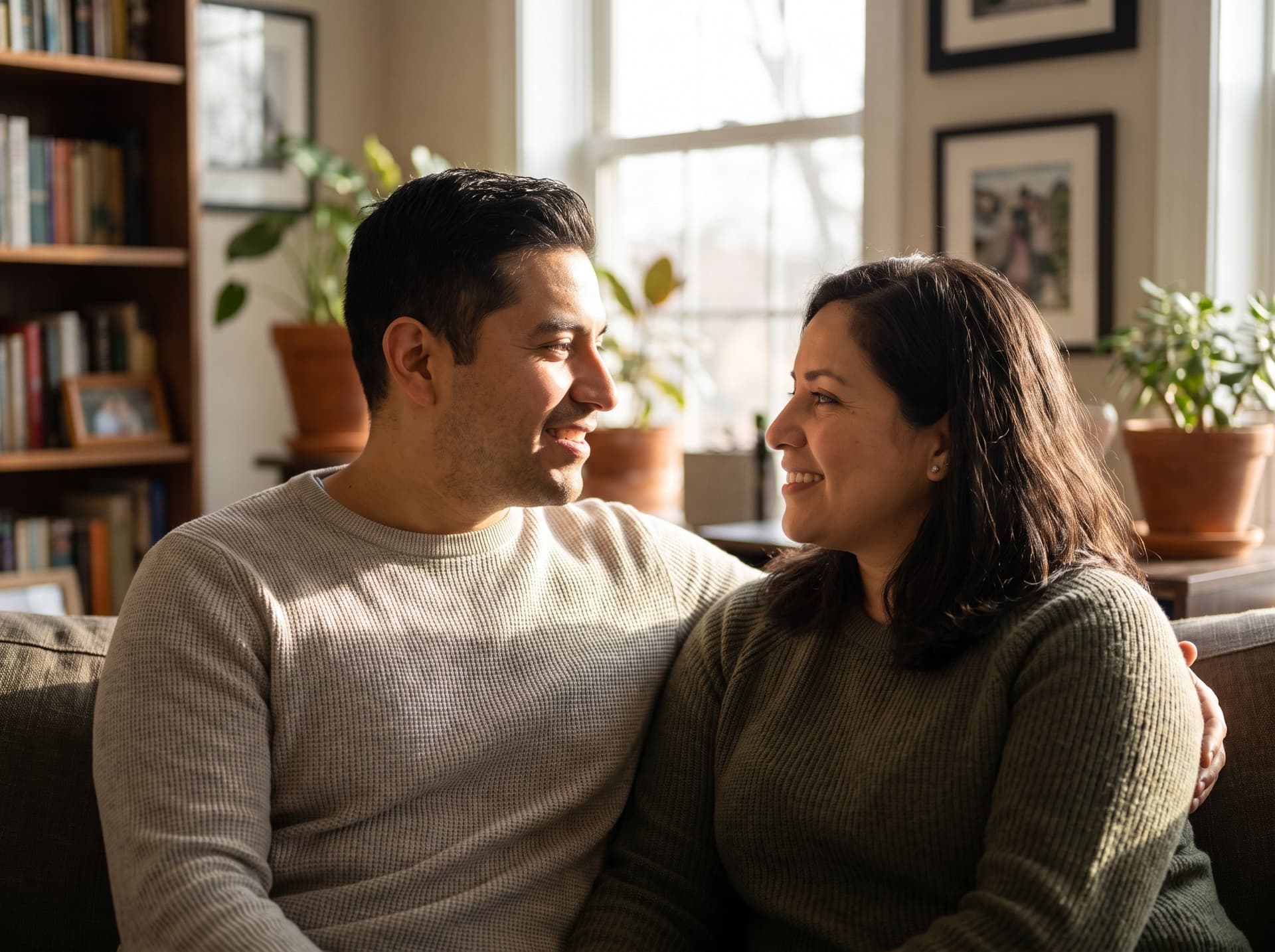 A couple laughing together